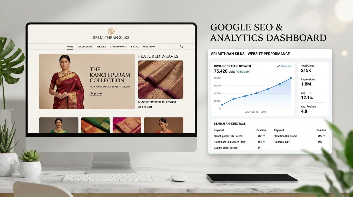 Sri Mithran Silks SEO Project Showcase - Google SEO & Analytics Dashboard